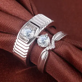 1 Пара простых классических колец с медным покрытием и серебром, персонализированное кольцо с кристаллом, пара ювелирных изделий для мужчин и женщин, оптовая продажа, прямая поставка