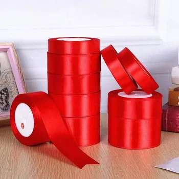 22 м Красная атласная лента DIY Тканевые ленты для подарочной упаковки Цветочные букеты банты для шитья Украшения свадебной вечеринки