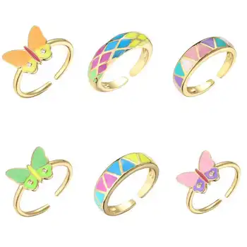HECHENG, кольца с радужной бабочкой, Милое модное кольцо с геометрическим квадратом, с которого капает масло для женщин, оптовая продажа