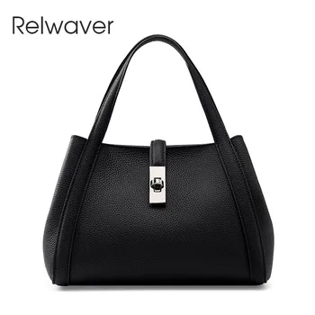 Relwaver женская ручная сумка из натуральной кожи с верхним слоем из воловьей кожи, сумка через плечо, черная сумка через плечо цвета хаки, женская сумка для поездок на работу
