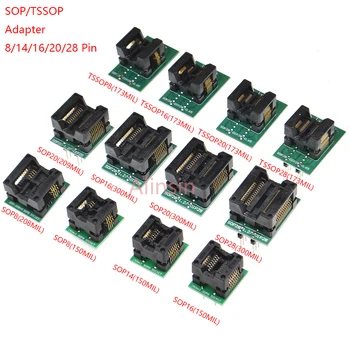 SOP8 / SOP14 / SOP16 / SOP20 / SOP28 / TSSOP8 / TSSOP16 / TSSOP20 / TSSOP28 К разъему адаптера DIP-программатора 150MIL 208MIL 300MIL 173MIL DIP8 28
