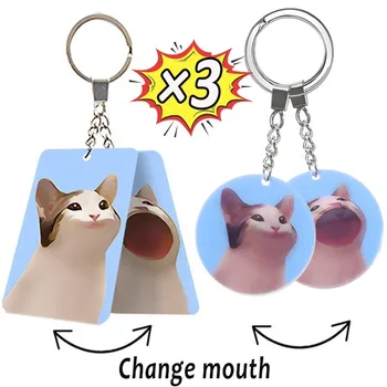 Брелок для ключей с кошачьим ртом Персонализированное Мультяшное Животное Shake Cat Акриловые Брелоки Для мальчиков И девочек Забавные Сумки Кулон Креативные брелоки Подарок