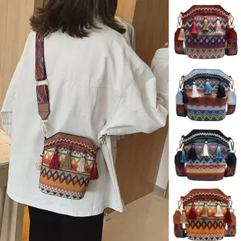 Винтажная национальная женская сумка с кисточками, этническая сумка через плечо ручной работы, хиппи-слинг, сумки через плечо для дам, маленькая сумочка 4 цвета