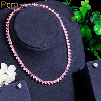 Дизайн Pera Sweet Pink Love Heart с кубическим цирконием, Круглое колье и серьги, ансамбль для выпускного вечера, комплекты украшений из 2 предметов J264