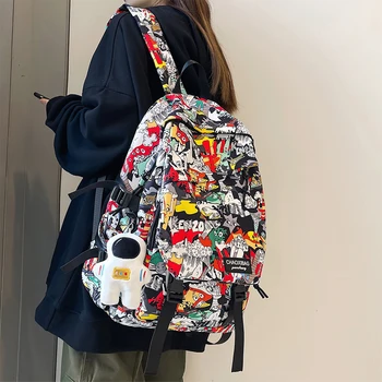 Женский Мужской рюкзак с принтом граффити в стиле харадзюку для девочек, мужская школьная сумка, нейлоновый женский модный рюкзак для ноутбука, Женская студенческая сумка для мальчиков с книгами