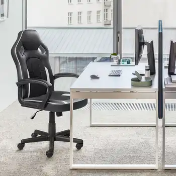 Игровое кресло VINEEGO Офисное кресло из искусственной кожи с высокой спинкой, эргономичное компьютерное кресло в гоночном стиле с поясничной поддержкой