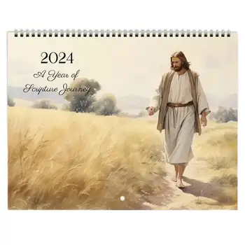 Календарь Иисуса на 2024 год Библейский Стих Настенный календарь на 2024 год христианский календарь Вера Иисус Ежемесячный планировщик Вдохновляющие религиозные подарки