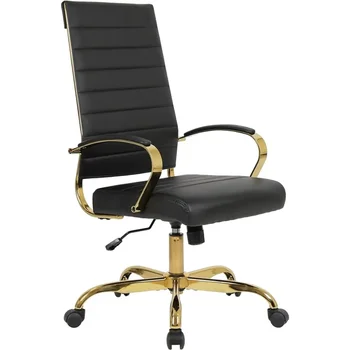 Кресло для руководителя с высокой спинкой из ребристой искусственной кожи, компьютерный стол с подлокотниками, Мягкая подкладка, Регулируемая высота