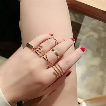 Набор колец в минималистичном стиле из 6ШТ для женщин, панк-хрустальное круглое кольцо-наколенник, женские украшения на палец