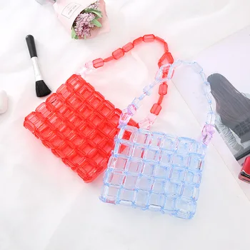Новая ручная работа, акриловая прозрачная женская сумка с бисером, милые контрастные мини-сумки с кристаллами для женщин, кошелек для губной помады