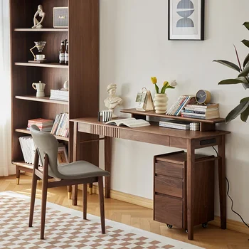 Письменный стол из массива дерева, стол в скандинавском стиле, Туалетный столик, Компьютерный Узкий Книжный шкаф, Компьютерный стол из черного орехового дерева, мебель для спальни