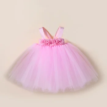 Розовое платье-пачка с цветочным узором для девочки на 1-й день рождения, костюмы для фотосессии новорожденных, реквизит для фотосессии новорожденных, Набор пачки