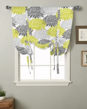 Элегантная серо-желтая занавеска с цветком маргаритки для гостиной, римские шторы для кухни, кафе, короткие шторы с подвязкой